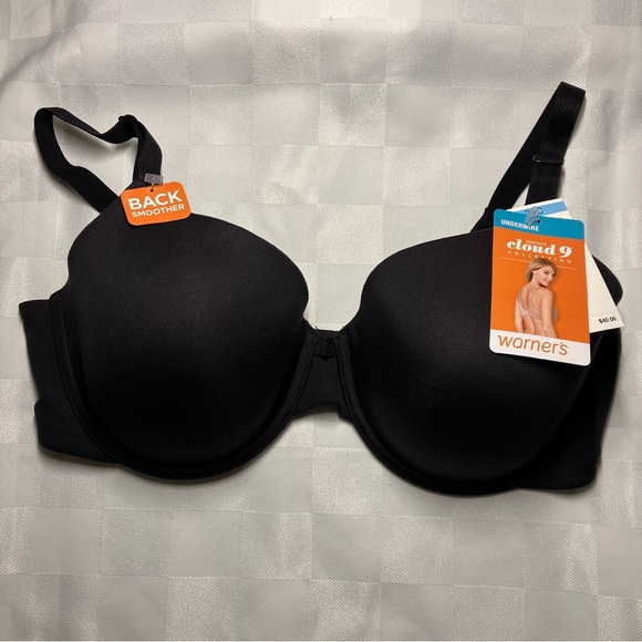 Warner's Black Full Coverage Back Smoother Cloud 9 Underwire Bra, 38C - Picture 3 of 11